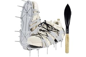 JIANFA Lawn Aerator Shoes, Grass Aerator Shoes with Long 5.7cm Spikes and 30cm Garden Shovel Maual Lawn Aerators for Home Garden and Yards