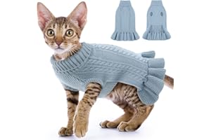 ALAGIRLS Suéter de Navidad para Perro, suéter Largo para Perro, Vestido de Cuello Alto, Ropa para Perros pequeños y medianos, suéter cálido y Suave para Perros Azul HazeBlue S