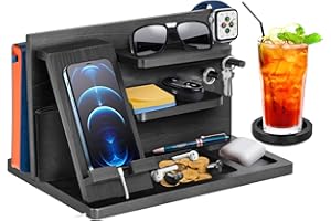 ROBOMANOR Geschenke für Männer Geburtstag Holz Telefon Dockingstation Uhren Geldbörsen Nachttisch Organizer Weihnachten Männer Geschenk, Geburtstagsgeschenke für Männer oder Vater Schreibtisch Organizer Holz