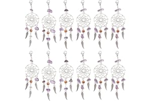 NBEADS Ciondoli Dreamcatcher, Dreamcatcher Ciondoli Portachiavi con Chiusura A Moschettone Ciondoli in Lega con Nappe di Piume E Perline di Pietra Charm per Decorazione, 85.5mm, Colore Misto
