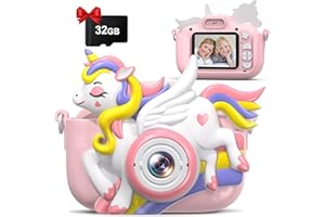 Hangrui Macchina Fotografica Bambini, 2.0 Pollici Schermo 1080P HD Ricaricabile Fotocamera Digitale Bambini con Scheda 32GB,Regali Giocattolo di Natale & Compleanno per Ragazze Ragazzi 3-10 Anni-Rosa