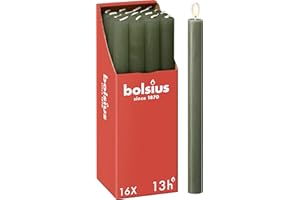 Bolsius - Rustik Stabkerzen - Olivgrün - 16 Stück - 27 x 2.3 cm - Länge Brenndauer 13 Stunden - Unparfümierte - Enthält Natürliches Pflanzenwachs - Ohne Palmöl