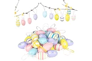 Jinhuaxin Ostereier Plastik, Ostereier zum Aufhängen, Ostereier Dekorieren, Eier Ostern Deko, Ostereier Kunststoff, Osterstrauchdeko, Größe: 6x4cm (24 Stück)