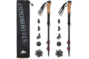 Steinwood Premium Carbon Wanderstöcke - Trekkingstöcke - extra leicht, verstellbar mit Teleskop und Klemmverschluss mit extra