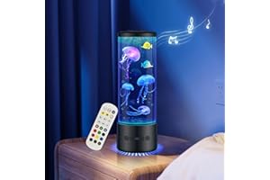Juspota lampada medusa con 12 rumore bianco & altoparlante Bluetooth, jellyfish lamp RGB con 10 colori e telecomando, per bambini e adulti, decorazione nera