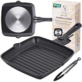Stone&amp;Stone Grill Pan Induction 11 Inches Non-Stick, PFAS Free PTFE PFOA, GREBLON Q-Line CK 3000, Integral Steel Base, Remova