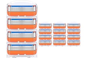 JUSTAEWILL 16PCS Manual Razor Blades Compatible with Gillette Fusion 5, 5-Layer Anti-Friction Blades with Precision Trimmer for Men (Orange)
