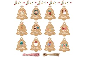 CHIHOLEN 96 piezas de etiquetas navideñas de papel kraft, etiquetas festivas con cuerda para árbol de Navidad, etiquetas navideñas para decoración y envoltorios de regalos