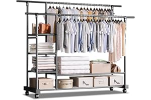 ALKNOT - Appendiabiti da terra, Appendiabiti con ruote,stand appendiabiti(nero)