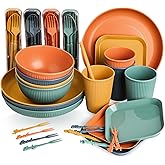Sour Lemon 52-Piece Unbreakable Dinnerware Set - Lightweight Colorful Plastic Camping Plates, Bowls, Cups, Cutlery Set, Straw
