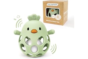 MCGMITT Silicone Teether Grasping Toy with Rattle – Flexible Chicken Shaped BPA-Free Rattle Ball Easy to Hold New Infant Montessori Teething Toy for Babies Aged 3–18 Months Gift for boys/girls – Green