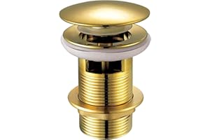 Xcel Home Piletta per lavabo, in ottone massiccio con finitura oro lucido, attacco universale G 1¼" BSP BSP, installazione facile per lavabi da bagno