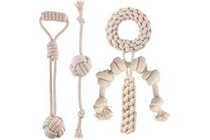 FONPOO Angelland Giochi Cane in Cotone Naturale Sicuro e Sano per Cani Resistenti Canna Multi-Tipo Palla Cani Accessori Set da 5 Pezzi