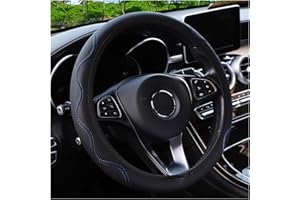 YUJINGTING Car Steering Wheel Covers Leather, Steering Wheel Cover Universal Anti-Slip Breathable Elastic Microfiber Leather Corrugated Without Inner Ring Car Interior Accessories 37-38cm Black Blue