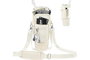 Coolicee Stanley Sports Bottle Cover for 40oz Shoulder Strap with Straw Cap Stanley Cup Holder Cold Insulated Adjustable Handbag Crossbody Outdoor Camping (Cream)