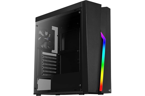 Aerocool Bolt Mid-Tower RGB PC Gaming Case, ATX, Full Acrylic Side Panel, RGB LED Strip Included, 13 Lighting Modes, 1 x 120mm Black Fan Included, High Performance Mid - Tower Case , Black