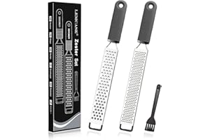 LEMCASE Zesteur, Râpe à Cuisine - Citron, Fromage, Parmesan, Ail, Gingembre, Chocolat - Poignée en Silicone et Lames en Acier Inoxydable avec Couvercle de Protection| Gris (2 Pièces Set)
