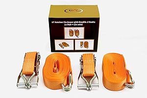 Diversity Wrap Set of 2 Heavy Duty 7m x 50mm 5000kg | 5T Ratchet Tie Down Straps with Double J Hook Durable Weather Resistant Polyester Straps- Hooks (Orange)