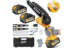 SINPY Mini Motosega a Batteria Per Potatura Con 8000mah Batterie e Caricatore Rapido, 880W 6 Pollici Sega Con Pompetta Olio e Blocco di Sicurezza per il Taglio Del Legno e Giardini