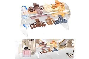 LES-THERESA Hair Claw Clip Organizer Acrylic, Hair Clip Organiser 360-Degree Hair Clip Display Stand, Rotating Organiser Case, Hair Accessories Storage For Women And Girls Living Room, Shop, Bedroom