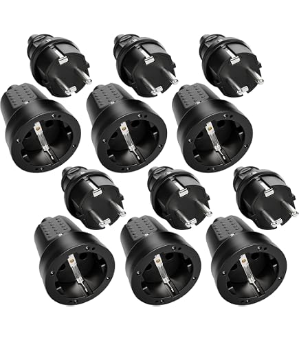 5x Schuko-Stecker Aus Gummi, IP44 – Spritzwassergeschützt, Schwarz, 16A