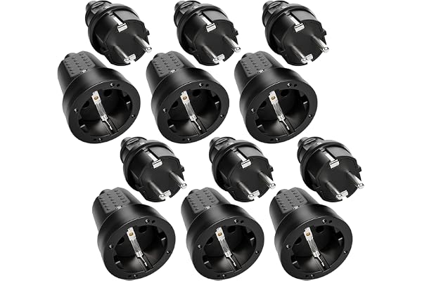 ABSINA 6x Fiche mâle et 6x prise femelle électrique en caoutchouc - Jeu de fiches mâle et femelle avec protection anti courbures, noir, 250V, 16A, IP20 usage intérieur - Fiche electrique