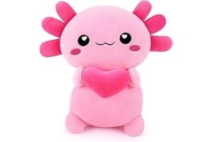 AUSPICIOUS BEGINNING Axolotl Plush Pillow Stuffed Axolotl Stuffed Animal Plush Pillow Cute Plush Toys Animal Toy Hugging Pillow For Lover Cushion Pillows Cuddly Toy Soft Toys Heart for Boys Girls Present 13.7 inch