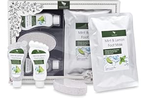 MOKSHA BEAUTY Foot Spa Gift Sets - Foot Care Pampering Gift Set | Mint and Lemon Foot Scrub, Foot Lotion, Foot Mask, Pumice Stone