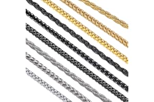 Suplight 3MM Collar Fino Acero Inoxidable 316L de Mujeres Cadena Trenzada/Trigo/Cuadrado 18" 20" 22" 24" 26" 28" 30" 32", Joyería Básica de Hombre Mujer