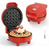 YASHE Mini Waffle Iron 550W Non-stick, Red | Compact for breakfasts, desserts and snacks; indicator light, cold handle, and n