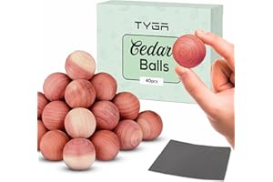TYGA 40 Cedarwood Balls 100% Natural Moth Repellent for Wardrobes, Drawers & Travel Bags with Natural Oils to Protect Clothes - Anti-Moth Balls with Sandpaper