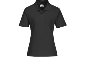 Portwest B209 Neapel Dampolotröja Ribbad Krage och Muddar Maskintvättbar | Svart, 2XL, UPF 40+, Kort Ärm, Dam, Polyester, Dubbelsydda Sömmar, Tvåtrådssömmar, Pique Stickat Polycotton-Tyg, Polybomull