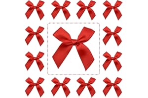 Jisrcha 60 Stück Schleifen, Kleine Schleifen zum DIY, Handgefertigte Deko Schleifen für Hochzeit, Geschenkverpackung, Basteln, Geburtstag, Kuchen, Snackbeutel Deko (Rot)
