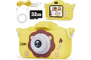 HOVIN Appareil Photo Enfant Appareil Photo Numérique 2.0 Pouces, Appareils Photos Numériques pour Enfants HD 1080P Camera Enfant Jouet Enfant 3 Ans, Lion Jaune