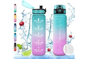 Vikaster Gourde eau, Gourde 0.5Litre, sans BPA, Étanche & Réutilisable, Bouteille d'eau avec Marqueur de Temps et Filtre, Convient Pour la Bureau, Gym, Yoga, Camping, Sport