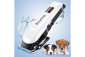 Anyoug Tosatrice per Cani Professional,Kit Toelettatura Cani Gatti Animali Tosatore per Cani Pelo Riccio Pelo Lungo Dog Grooming Clippers a 2 velocità Silenzioso e Ricaricabile di Rasoio per Cani
