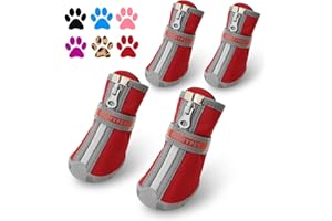 QUMY Dog Shoes for Small Dog, Puppy Dog Boots & Paw Protectors for Winter, Summer Hot Pavement, Waterproof in Rainy Weather, Ourdoor Walking, Indoor Hardfloors with Anti Slip Rubber Soles Red Size 3