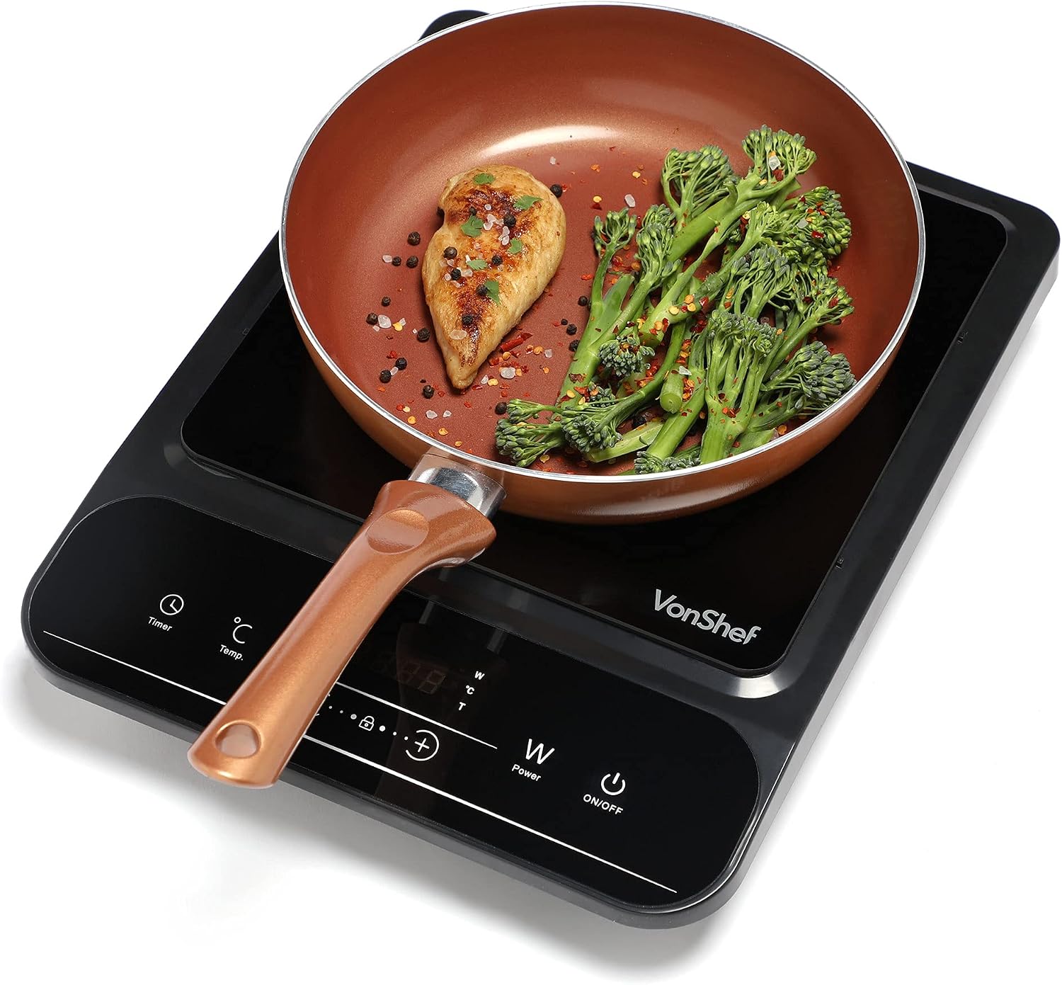 VonShef Single Induction Hob – 2000W Portable Induction Cooker w/LED Touch Display, 3 Hour Timer, 10 Heat Settings 60-240°C, Safety Lock - Black