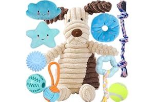 SPEEDY PANTHER 10 juguetes masticables para perros pequeños, juguetes de bola de dentición para cachorros, juguetes para perros para aburrimiento, juego de juguetes de peluche chirriantes para perros pequeños y