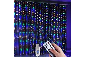 Anpro 3 * 3.2M 320 LED Guirlandes Lumineuses Rideau Multicolore 8 Modes d'Eclairage,DC5V USB Télécommande Rideau Lumineux Decoration de Fenêtre, Intérieur Pour Noël, Mariage, Maison, Patio-4 Couleurs