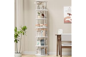 Generisch 360° Drehbares Bücherregal, Bodenstehendes Bücherschrank Aus Holz, Bookshelf Mit 6 Ebenen, Verstellbare Ebenen, Standregal, 45×45×193cm, Weiß