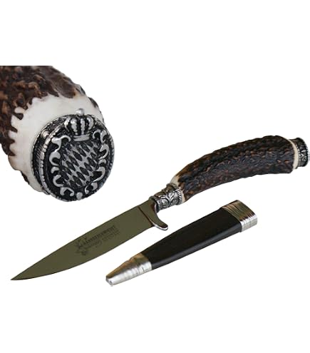 Holz-Leute Trachtenmesser Mit Hirschhorn-Griff – Versilberte Kappe, Solinger Klinge, Für Lederhose & Outdoor