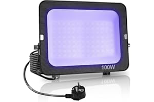 Fosingut Lumiere Noire Led 100W, Puissant Projecteur UV LED avec Prise,395-400nm Etanche Noire Lampe Extérieur pour Fête Néon,Fluo Peinture Corporelle,Scène,Étape,Jeu de lumiere soiree DJ,Résine,Noël