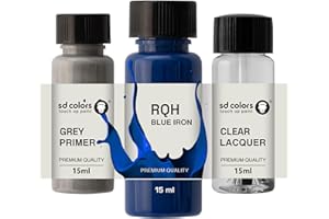 SD COLORS Blue Iron RQH Peinture de retouche 15 ML pour réparer les rayures et les éclats de peinture Code couleur RQH Bleu fer (peinture + vernis + apprêt)