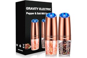 sdlogal Salt and Pepper Mill Electric (Copper, 2 Pieces), Gravity Automatic Operation Spice Mills with LED Light, Adjustable Coarse Mechanism, Battery Operated, Salt Mill for Home, Kitchen