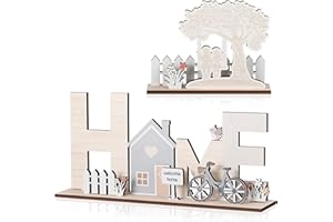 Jetec 2 Pezzi Regali di Inaugurazione della Casa Decorazione Casa in Legno Supporto Decorativo Scritta HOME Espositore Albero per Soggiorno Davanzale Corridoio Camera da Letto Natale Sposi