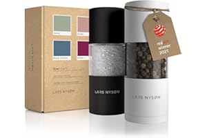 LARS NYSØM Salt and Pepper Grinder Set I Salt and Pepper Mills with Adjustable Ceramic Grinder 2 Pieces I Manual Design Spice Mill Set (Black/White)