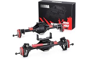 INJORA Crawler Axles RC Eje Delantero y Eje Trasero del Portal con Protector para 1:10 RC Crawler Car Axial SCX10 & SCX10 II 90046 90047 (Negro y Rojo)