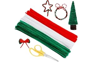 RAMLUR 150 Pcs Pipe Cleaners, 3 Colors Green Pipe Cleaners, White Chenille Stems, Red Pipe Cleaners Craft Supplies for DIY Craft Projects Christmas Decoration
