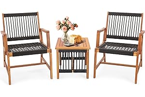 ‎COSTWAY COSTWAY 3tlg. Bistroset 2 Gartenstühle & Beistelltisch Akazienholz, Balkonset Sitzgarnitur, Gartengarnitur Gartenmöbel Sitzgruppe